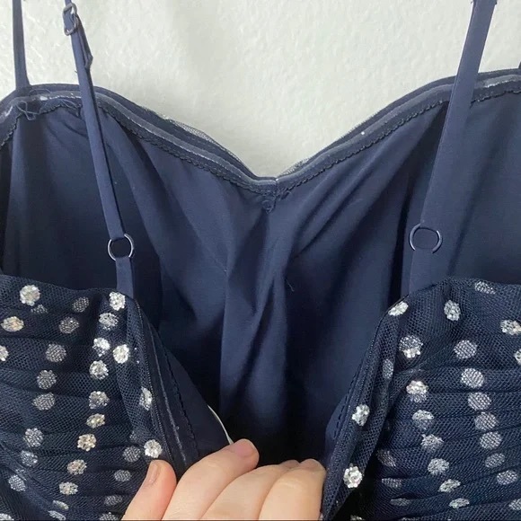 Navy Silver Glitter Polka Dot Tulle Cocktail Midi Dress - Picture 3 of 4